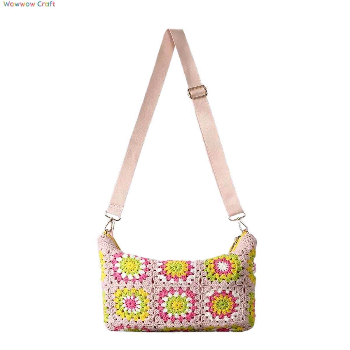 Shoulder Bags,Crossbodies,Crochet Bags,Crochet Granny Square Flower Block Crossbody Bag - Crocheted Shoulder Bag